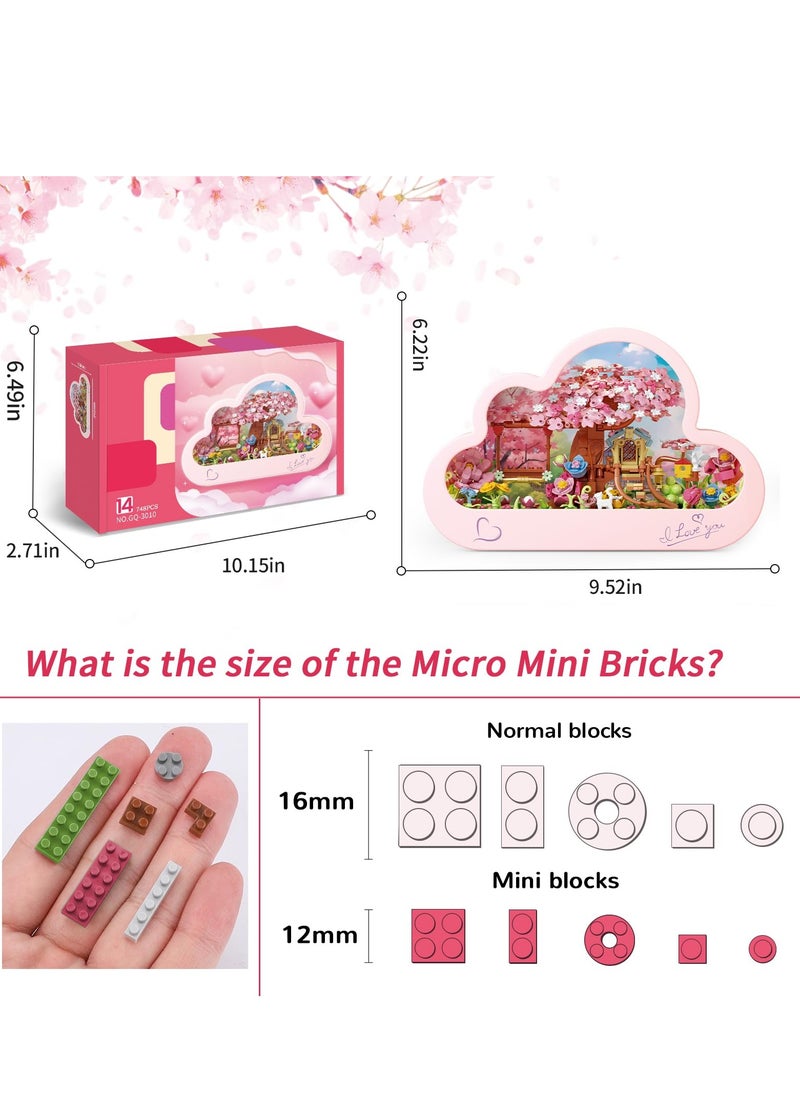 Mini Bricks Cherry Blossom Tree Building Set with Light, DIY Flower House Kit for Adults and Kids - 748 PCS Creative Gift Idea for Boys and Girls.