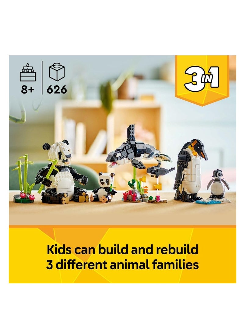 LEGO Wild Animals Panda Family - Transforms Into Penguin Figure Or Orca Whale - Building Set Toy 31165