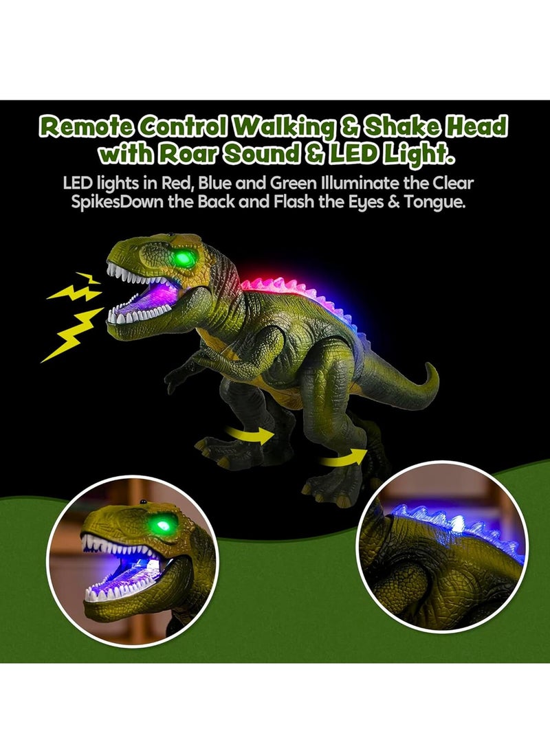 LED Remote Control Dinosaur Toy – Walking & Roaring T-Rex with Light-Up Eyes, Moving Head, Realistic Sounds – Interactive Jurassic Toy for Kids, Boys & Girls, Ideal Birthday & Christmas Gift