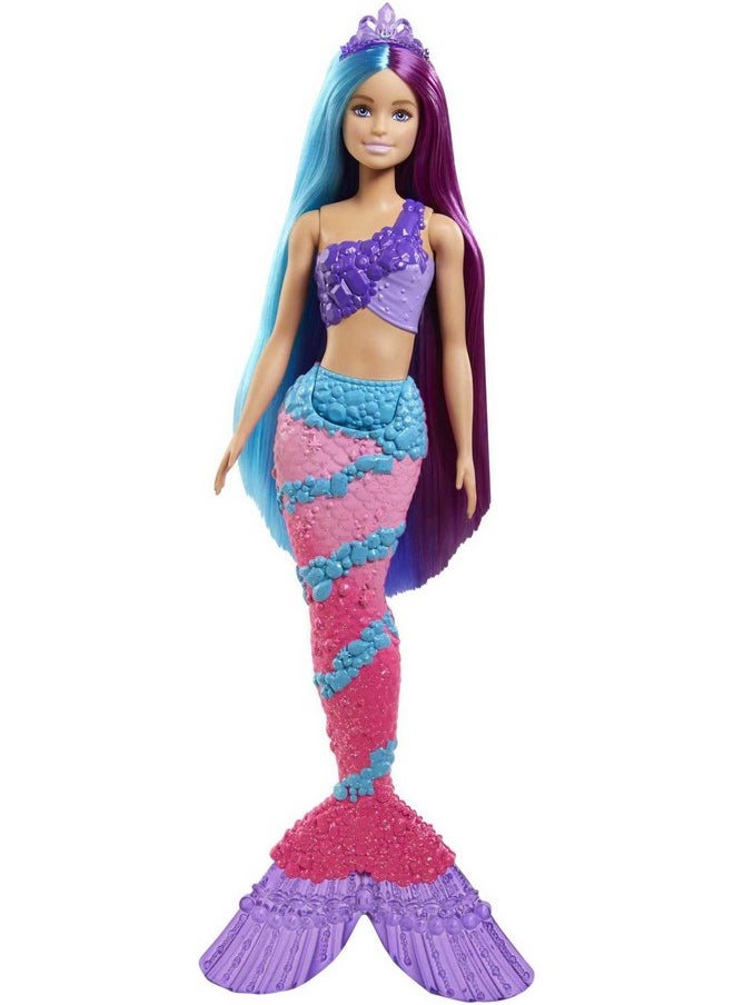 Barbie Dreamtopia Mermaid Doll (13-inch) with Extra-Long Two-Tone Fantasy Hair, Hairbrush, Tiaras and Styling Accessories, Gift for Ages 3 and up