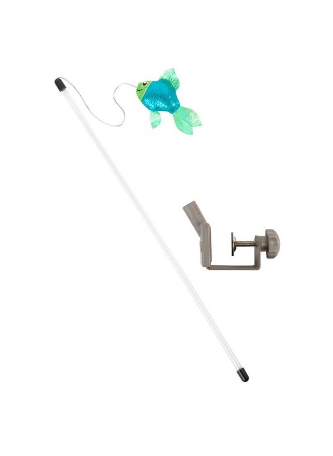KONG Connects Angler Door Teaser - Wand Fishing Pole with Plush Crinkle Fish Filled with Catnip - Cat Toy