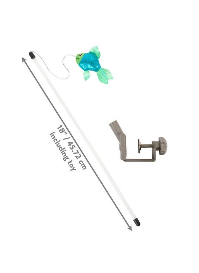KONG Connects Angler Door Teaser - Wand Fishing Pole with Plush Crinkle Fish Filled with Catnip - Cat Toy