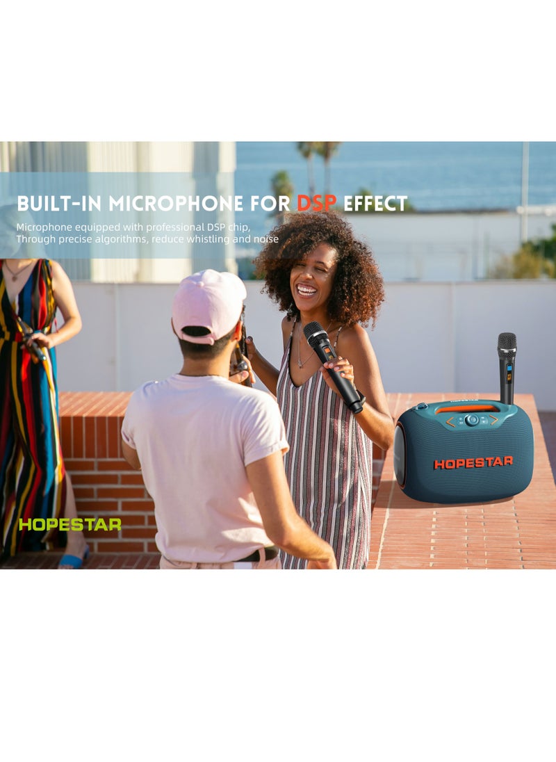 Party Box 120W Portable Bluetooth Speaker with Dual Wireless Microphones, 200W Fast Charging, IPX6 Waterproof, DSP Chip, 10-Hour Playtime, RGB Lights – Ideal for Outdoor, Karaoke, and Family Gatherings