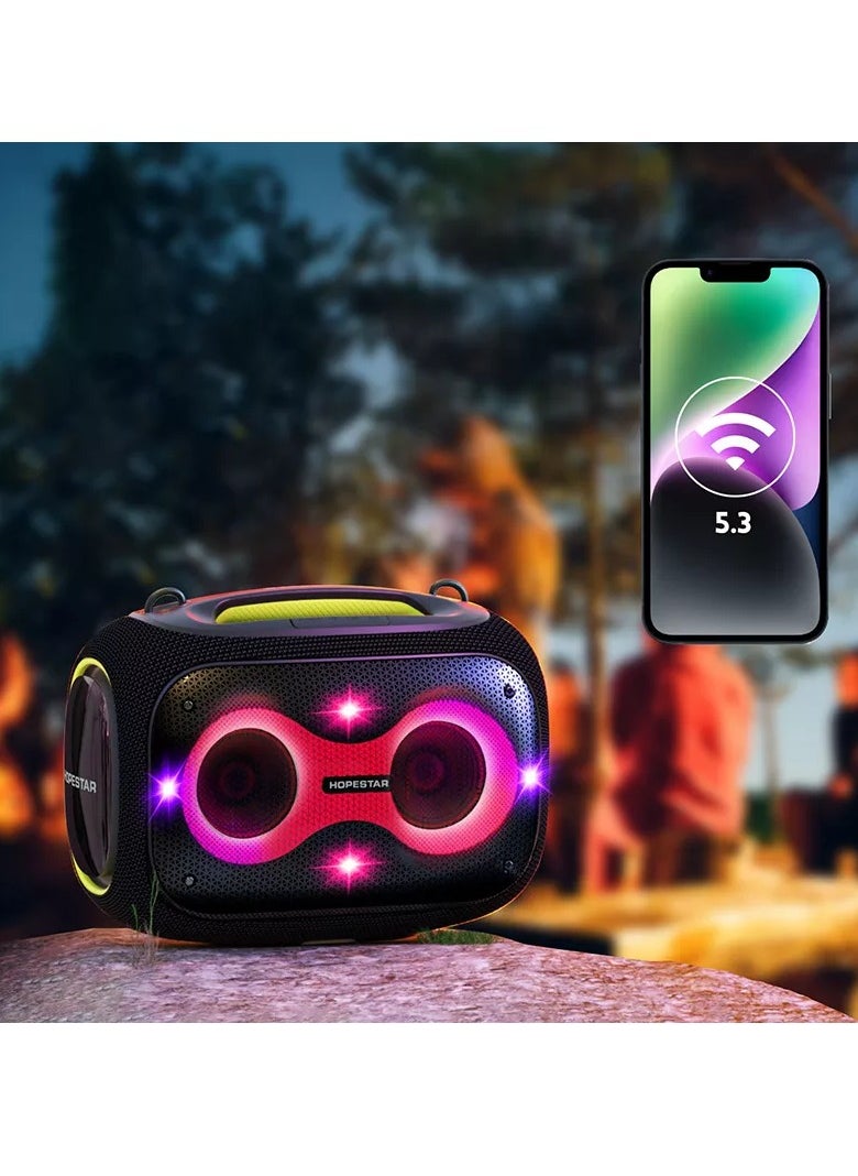 Party Box 120W Portable Bluetooth Speaker with Dual Wireless Microphones, 200W Fast Charging, IPX6 Waterproof, DSP Chip, 10-Hour Playtime, RGB Lights – Ideal for Outdoor, Karaoke, and Family Gatherings
