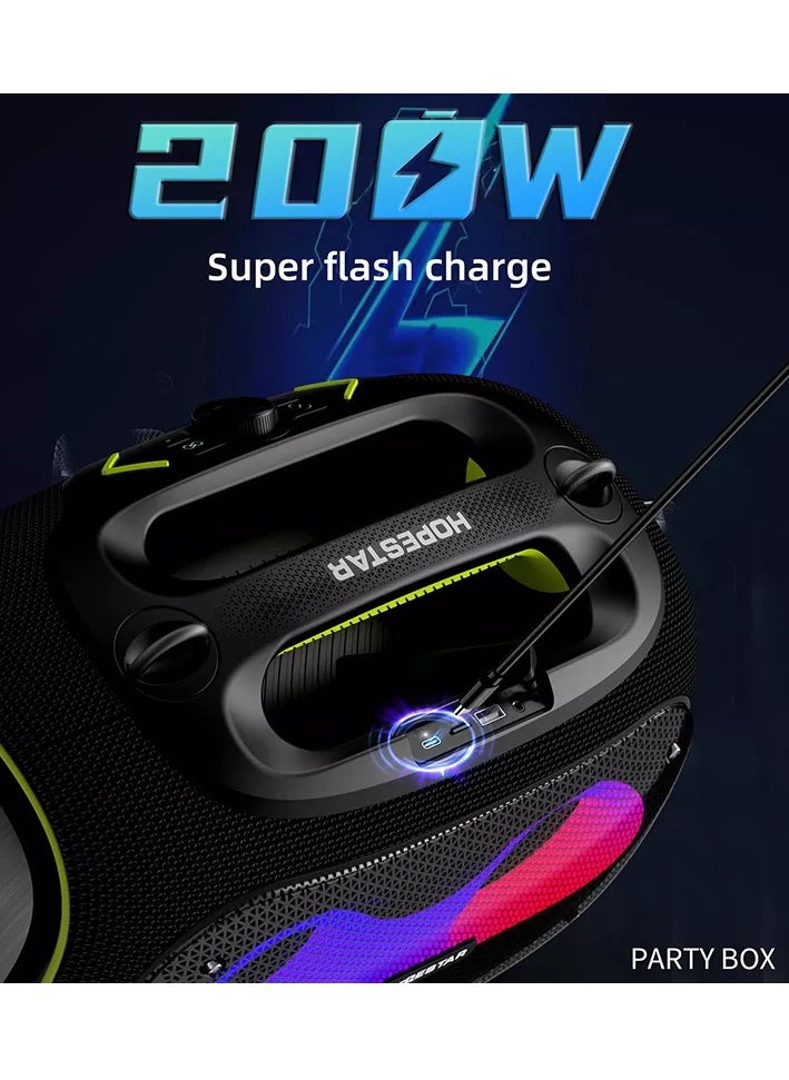 Party Box 120W Portable Bluetooth Speaker with Dual Wireless Microphones, 200W Fast Charging, IPX6 Waterproof, DSP Chip, 10-Hour Playtime, RGB Lights – Ideal for Outdoor, Karaoke, and Family Gatherings