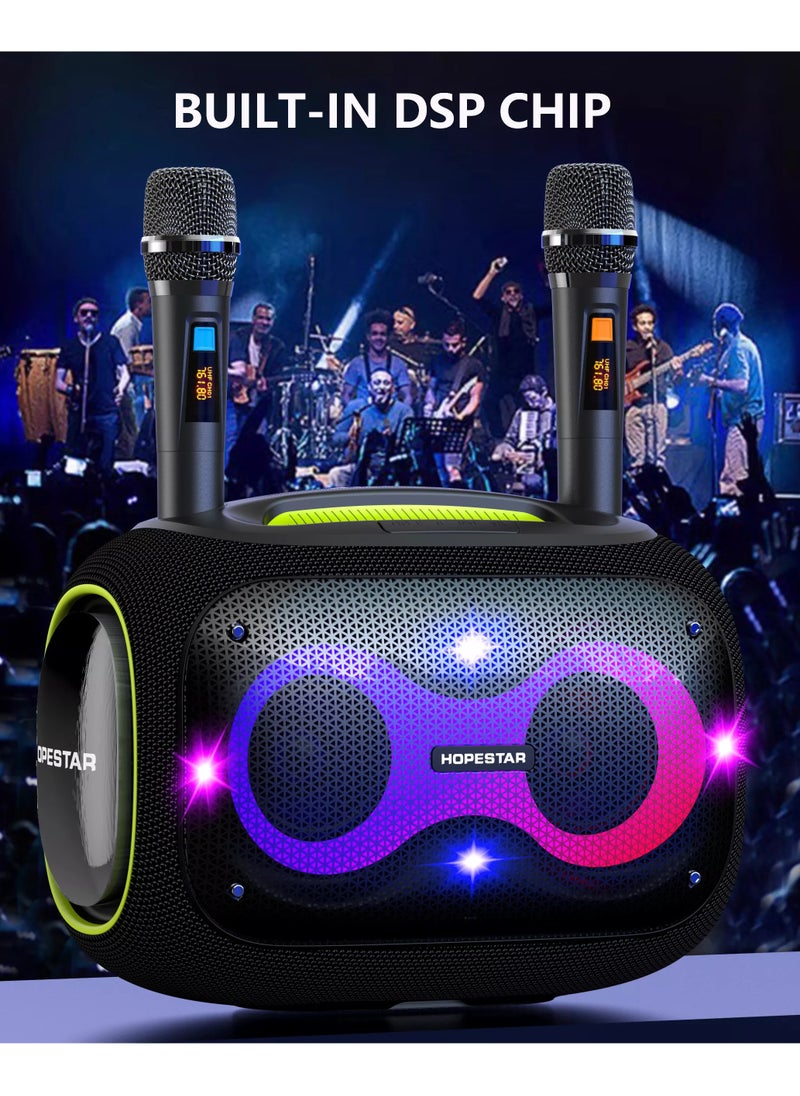 Party Box 120W Portable Bluetooth Speaker with Dual Wireless Microphones, 200W Fast Charging, IPX6 Waterproof, DSP Chip, 10-Hour Playtime, RGB Lights – Ideal for Outdoor, Karaoke, and Family Gatherings