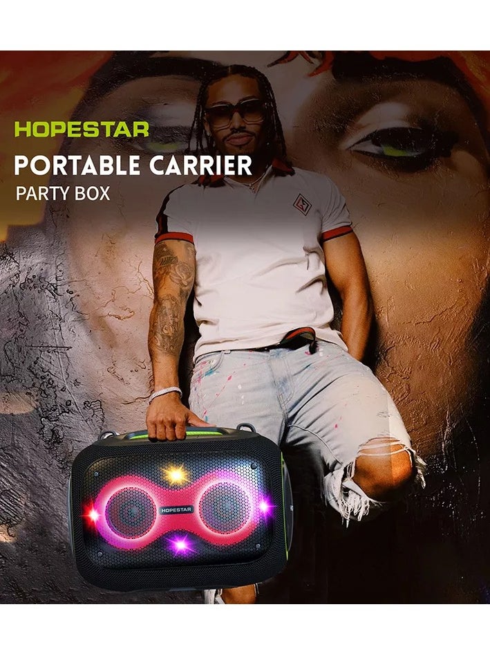 Party Box 120W Portable Bluetooth Speaker with Dual Wireless Microphones, 200W Fast Charging, IPX6 Waterproof, DSP Chip, 10-Hour Playtime, RGB Lights – Ideal for Outdoor, Karaoke, and Family Gatherings