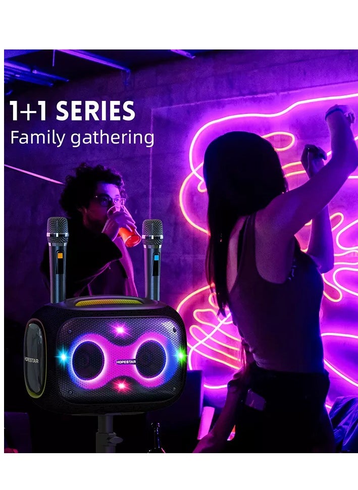 Party Box 120W Portable Bluetooth Speaker with Dual Wireless Microphones, 200W Fast Charging, IPX6 Waterproof, DSP Chip, 10-Hour Playtime, RGB Lights – Ideal for Outdoor, Karaoke, and Family Gatherings