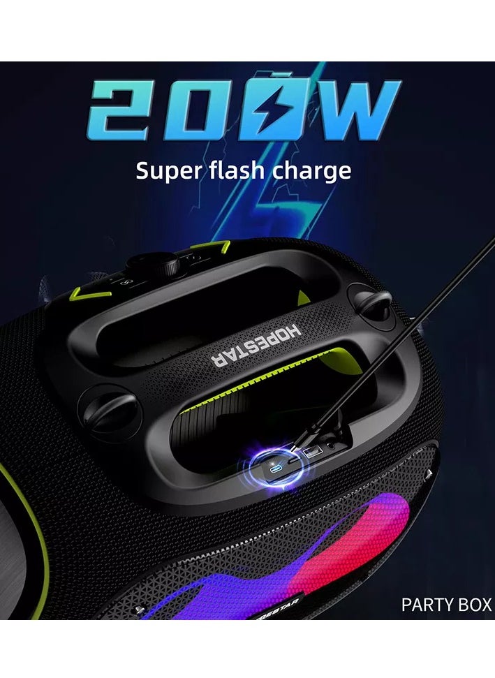 Party Box 120W Portable Bluetooth Speaker with Dual Wireless Microphones, 200W Fast Charging, IPX6 Waterproof, DSP Chip, 10-Hour Playtime, RGB Lights – Ideal for Outdoor, Karaoke, and Family Gatherings
