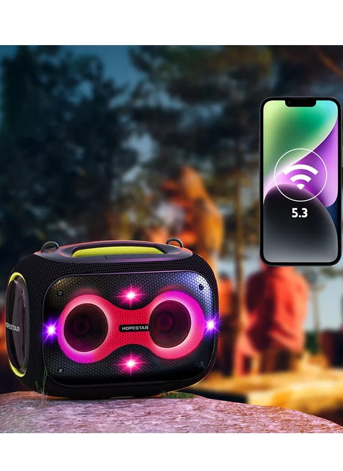 Party Box 120W Portable Bluetooth Speaker with Dual Wireless Microphones, 200W Fast Charging, IPX6 Waterproof, DSP Chip, 10-Hour Playtime, RGB Lights – Ideal for Outdoor, Karaoke, and Family Gatherings
