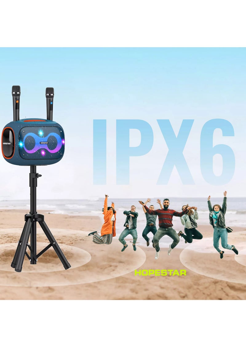 Party Box 120W Portable Bluetooth Speaker with Dual Wireless Microphones, 200W Fast Charging, IPX6 Waterproof, DSP Chip, 10-Hour Playtime, RGB Lights – Ideal for Outdoor, Karaoke, and Family Gatherings