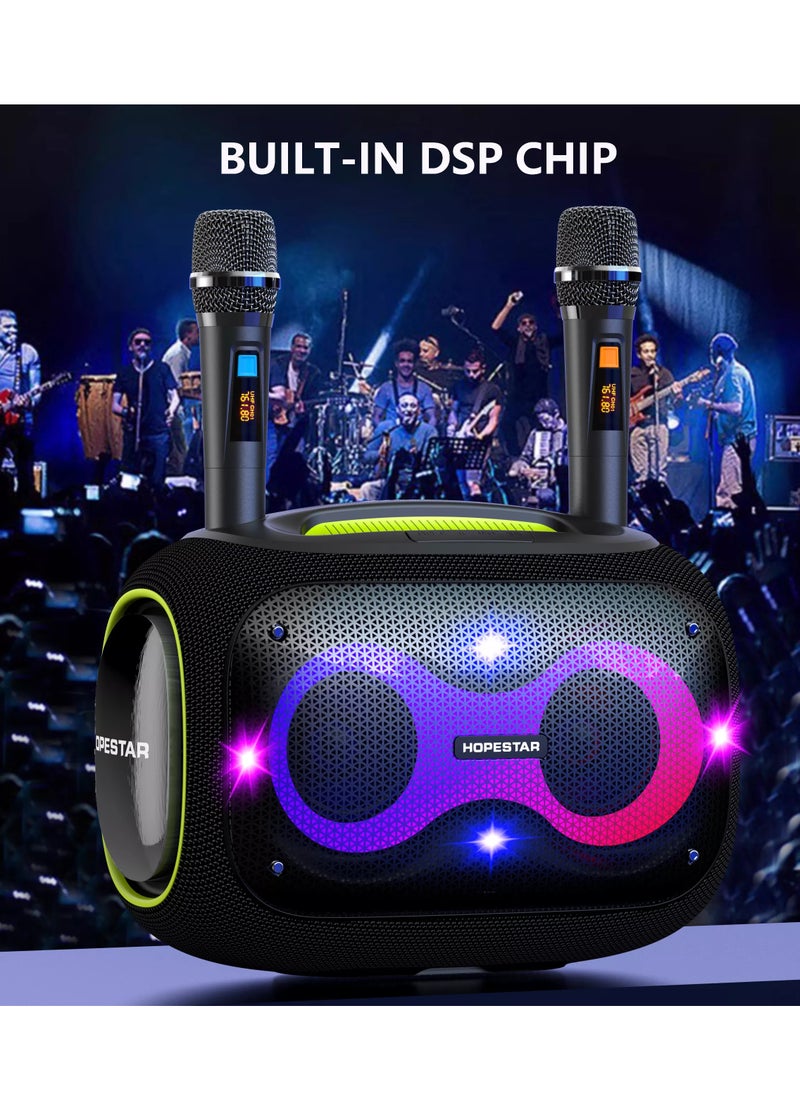 Party Box 120W Portable Bluetooth Speaker with Dual Wireless Microphones, 200W Fast Charging, IPX6 Waterproof, DSP Chip, 10-Hour Playtime, RGB Lights – Ideal for Outdoor, Karaoke, and Family Gatherings