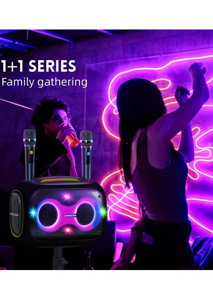 Party Box 120W Portable Bluetooth Speaker with Dual Wireless Microphones, 200W Fast Charging, IPX6 Waterproof, DSP Chip, 10-Hour Playtime, RGB Lights – Ideal for Outdoor, Karaoke, and Family Gatherings