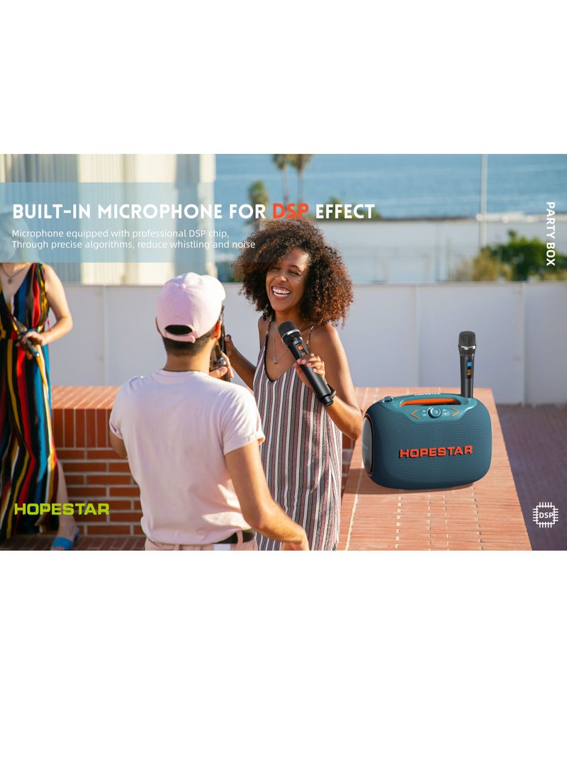 Party Box 120W Portable Bluetooth Speaker with Dual Wireless Microphones, 200W Fast Charging, IPX6 Waterproof, DSP Chip, 10-Hour Playtime, RGB Lights – Ideal for Outdoor, Karaoke, and Family Gatherings