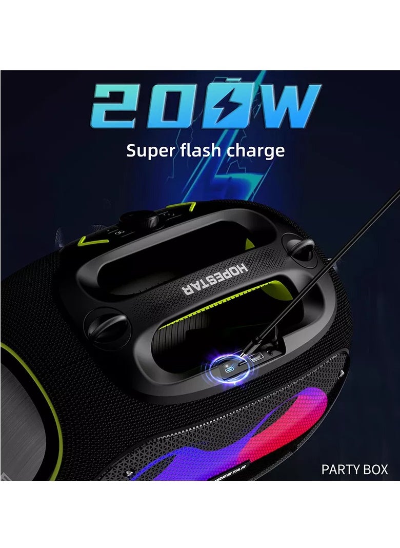 Party Box 120W Portable Bluetooth Speaker with Dual Wireless Microphones, 200W Fast Charging, IPX6 Waterproof, DSP Chip, 10-Hour Playtime, RGB Lights – Ideal for Outdoor, Karaoke, and Family Gatherings