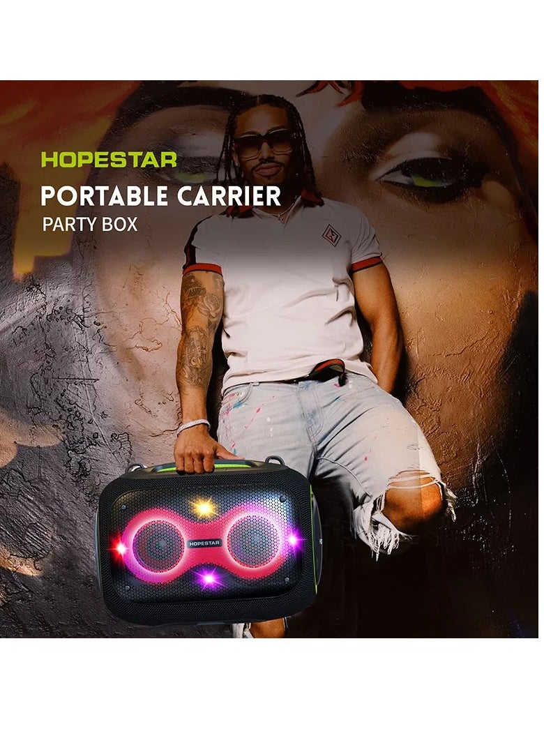 Party Box 120W Portable Bluetooth Speaker with Dual Wireless Microphones, 200W Fast Charging, IPX6 Waterproof, DSP Chip, 10-Hour Playtime, RGB Lights – Ideal for Outdoor, Karaoke, and Family Gatherings