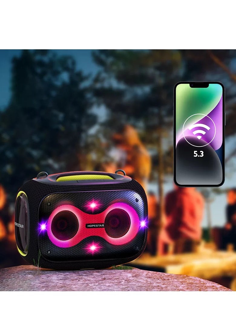 Party Box 120W Portable Bluetooth Speaker with Dual Wireless Microphones, 200W Fast Charging, IPX6 Waterproof, DSP Chip, 10-Hour Playtime, RGB Lights – Ideal for Outdoor, Karaoke, and Family Gatherings