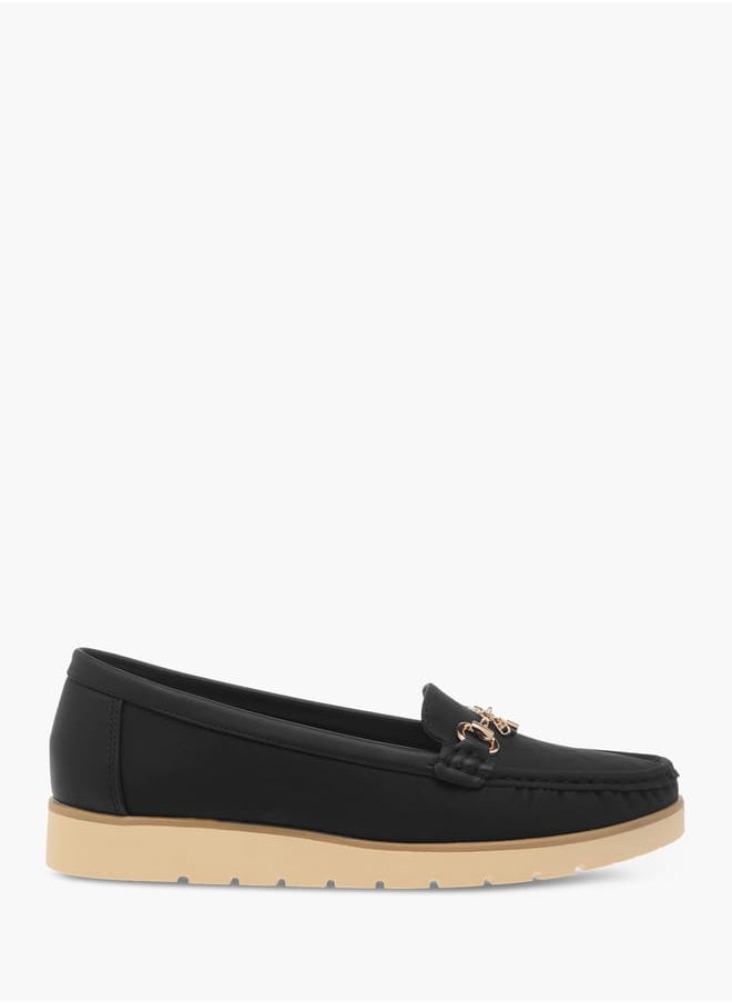 Womens Textured Slip-On Loafers With Metal Accent