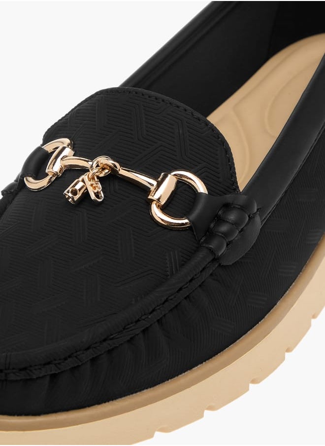 Womens Textured Slip-On Loafers With Metal Accent