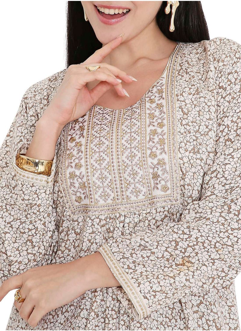 ELEGANT FARASHA WITH UNIQUE THREAD EMBROIDERY AND STYLISH PRINTED MODEST ARABIC KAFTAN JALABIYA DRESS