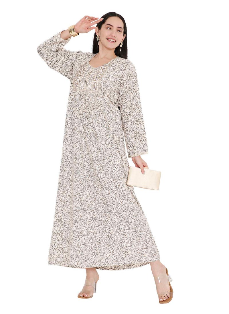 ELEGANT FARASHA WITH UNIQUE THREAD EMBROIDERY AND STYLISH PRINTED MODEST ARABIC KAFTAN JALABIYA DRESS