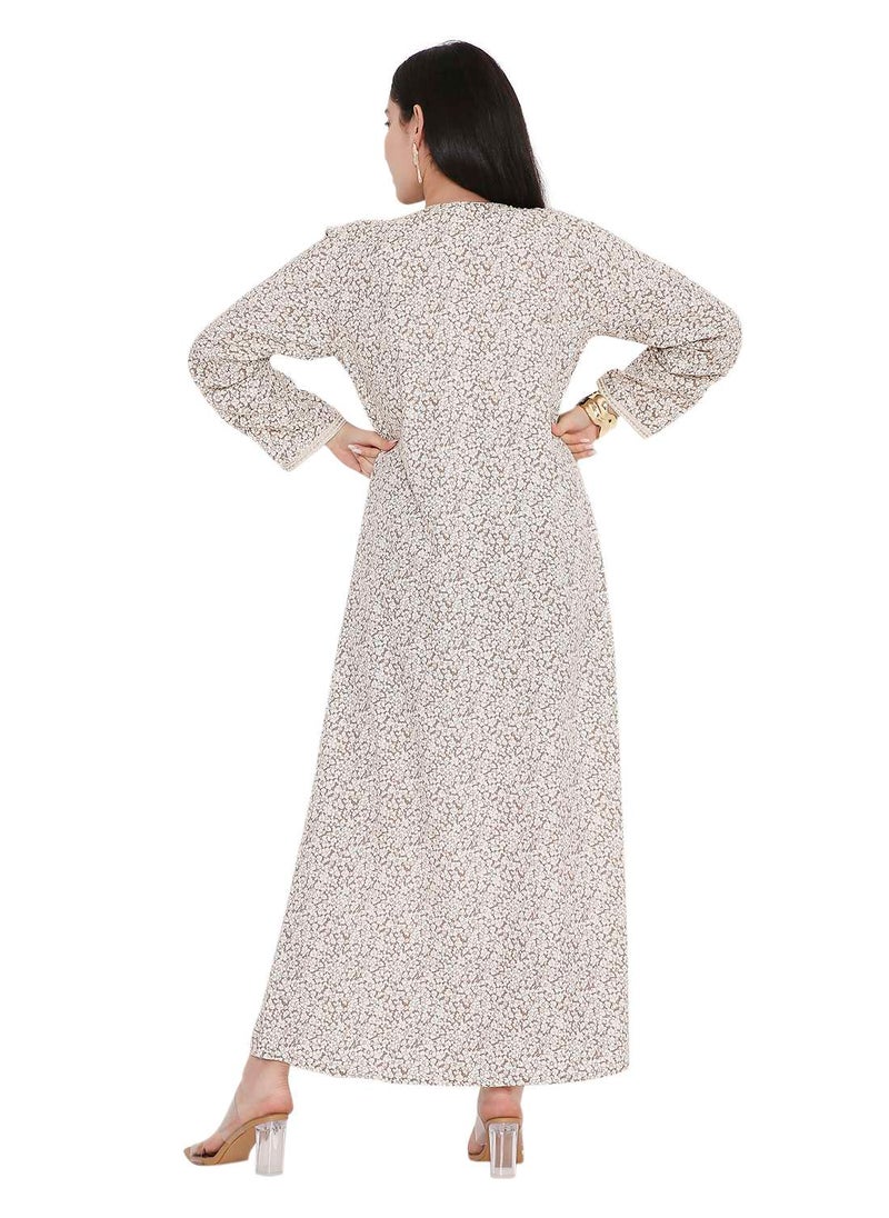 ELEGANT FARASHA WITH UNIQUE THREAD EMBROIDERY AND STYLISH PRINTED MODEST ARABIC KAFTAN JALABIYA DRESS