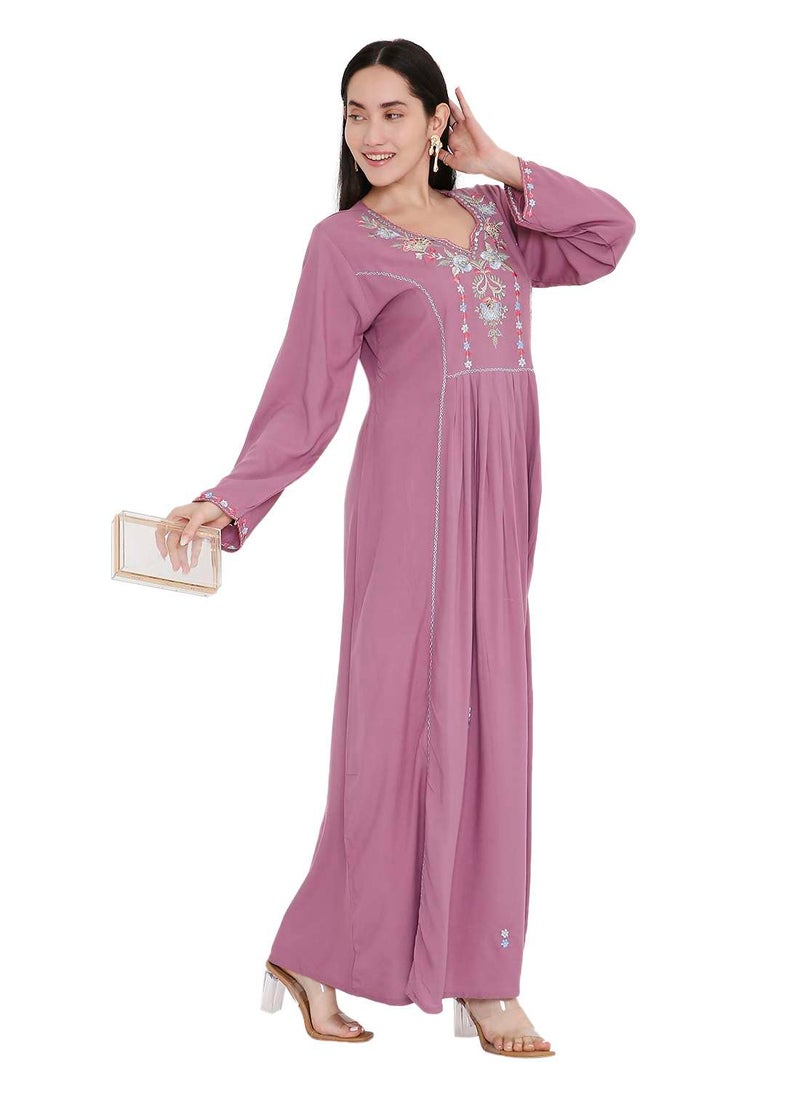 UNIQUE THREAD EMBROIDERY LONG VISCOSE MODEST WEAR ARABIC FARASHA KAFTAN JALABIYA DRESS