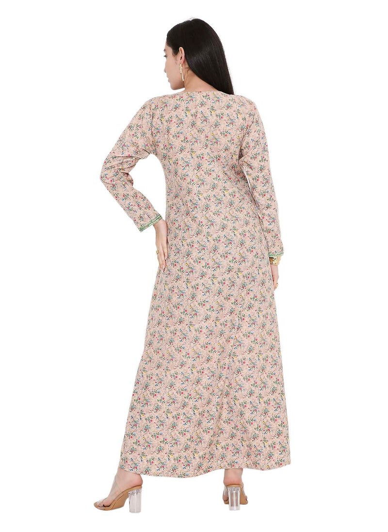 ELEGANT FARASHA WITH UNIQUE THREAD EMBROIDERY AND STYLISH PRINTED MODEST ARABIC KAFTAN JALABIYA DRESS