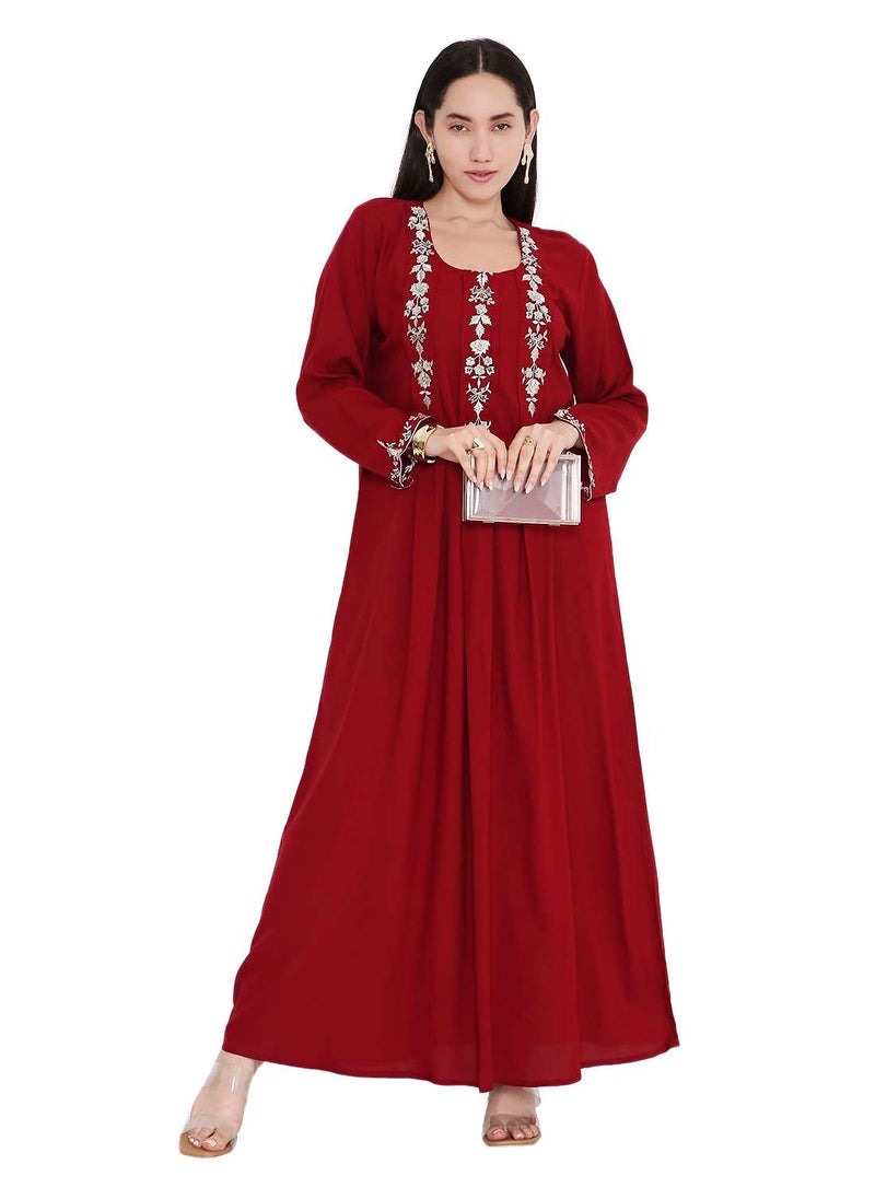 VIBRANT COLOUR UNIQUE THREAD EMBROIDERY MODEST ARABIC FARASHA KAFTAN JALABIYA DRESS