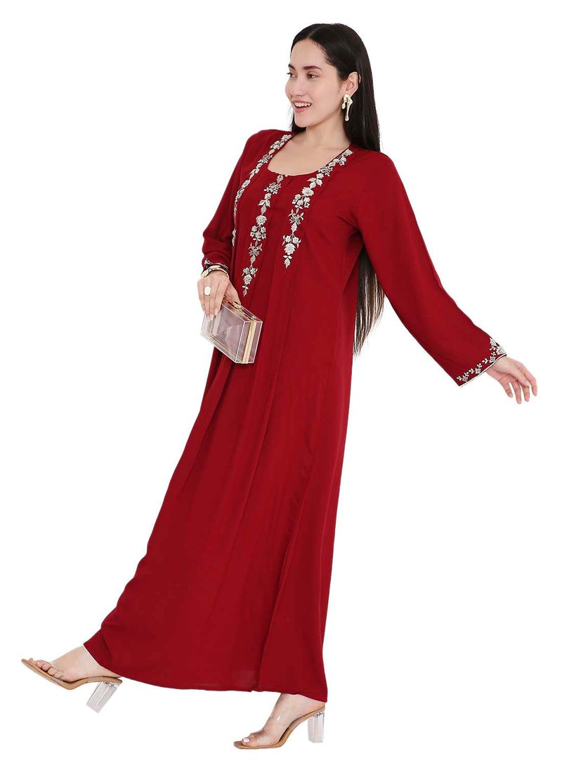 VIBRANT COLOUR UNIQUE THREAD EMBROIDERY MODEST ARABIC FARASHA KAFTAN JALABIYA DRESS