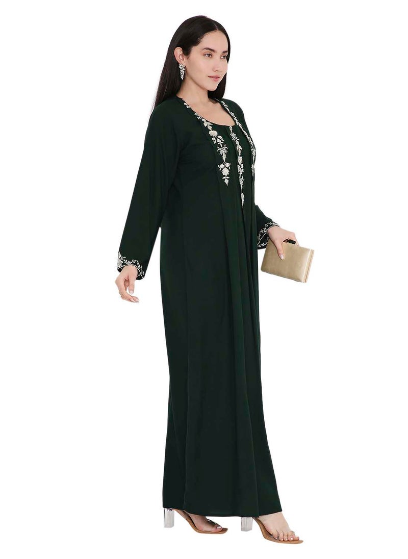 VIBRANT COLOUR UNIQUE THREAD EMBROIDERY MODEST ARABIC FARASHA KAFTAN JALABIYA DRESS