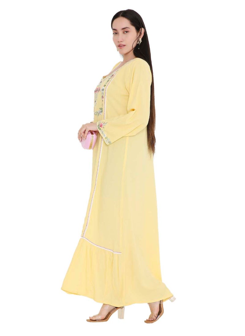 VIBRANT COLOUR UNIQUE THREAD EMBROIDERY MODEST ARABIC FARASHA KAFTAN JALABIYA DRESS