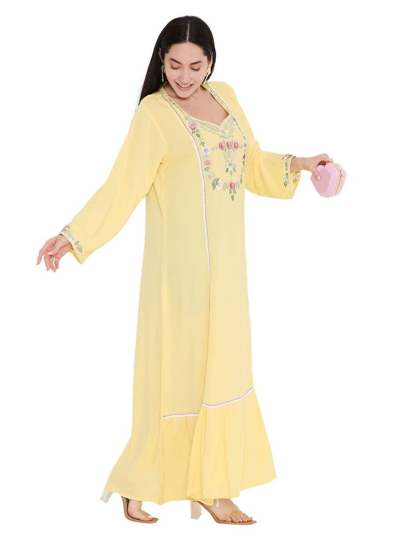 VIBRANT COLOUR UNIQUE THREAD EMBROIDERY MODEST ARABIC FARASHA KAFTAN JALABIYA DRESS