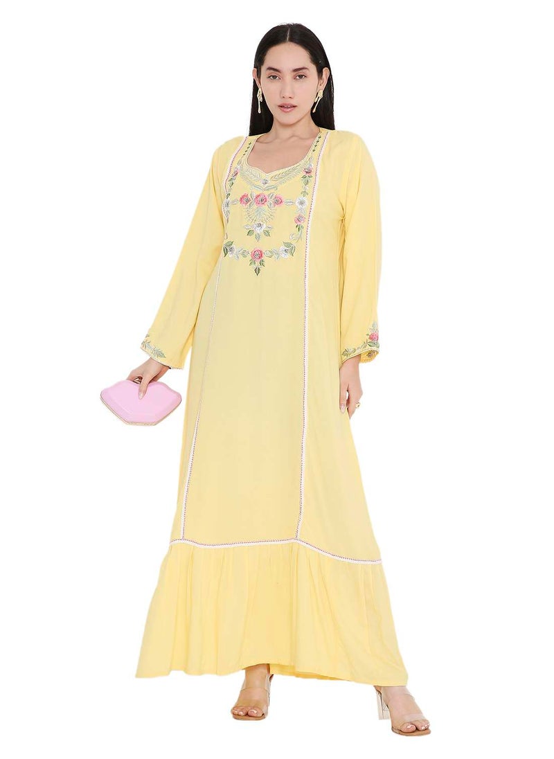 VIBRANT COLOUR UNIQUE THREAD EMBROIDERY MODEST ARABIC FARASHA KAFTAN JALABIYA DRESS
