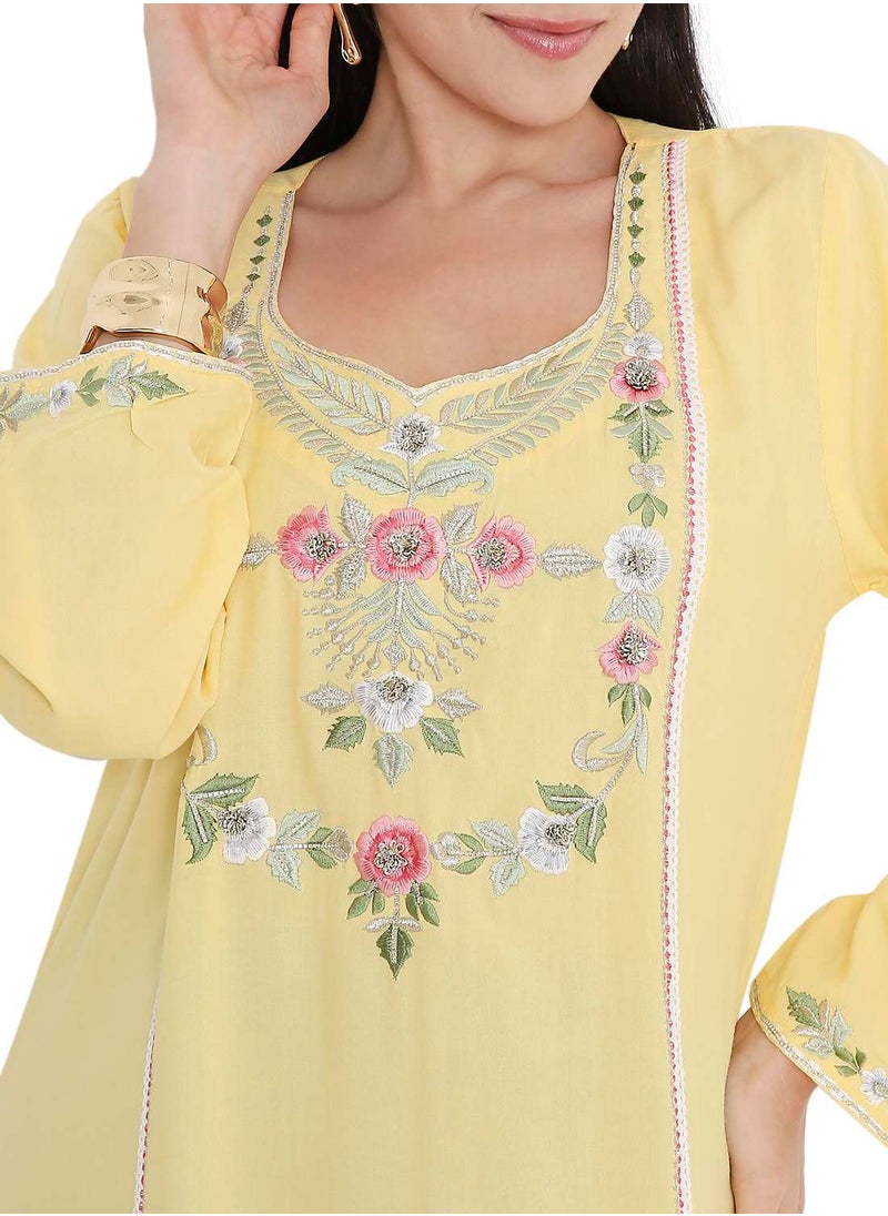 VIBRANT COLOUR UNIQUE THREAD EMBROIDERY MODEST ARABIC FARASHA KAFTAN JALABIYA DRESS