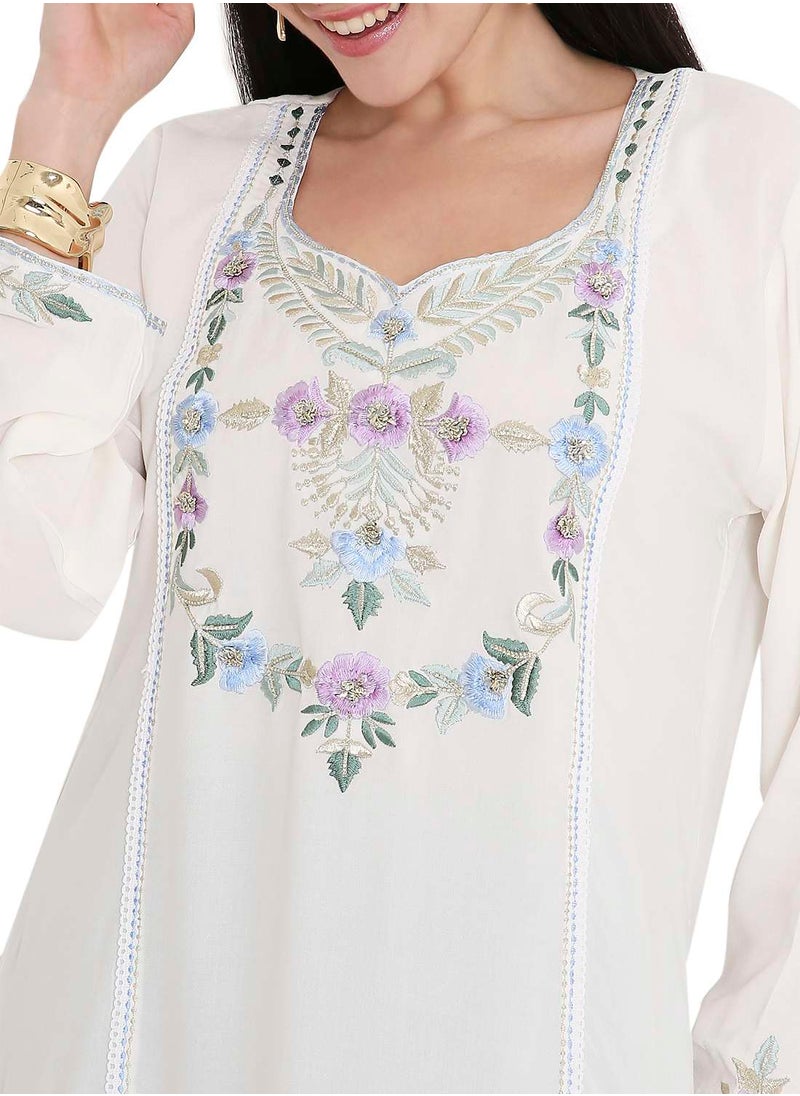 VIBRANT COLOUR UNIQUE THREAD EMBROIDERY MODEST ARABIC FARASHA KAFTAN JALABIYA DRESS