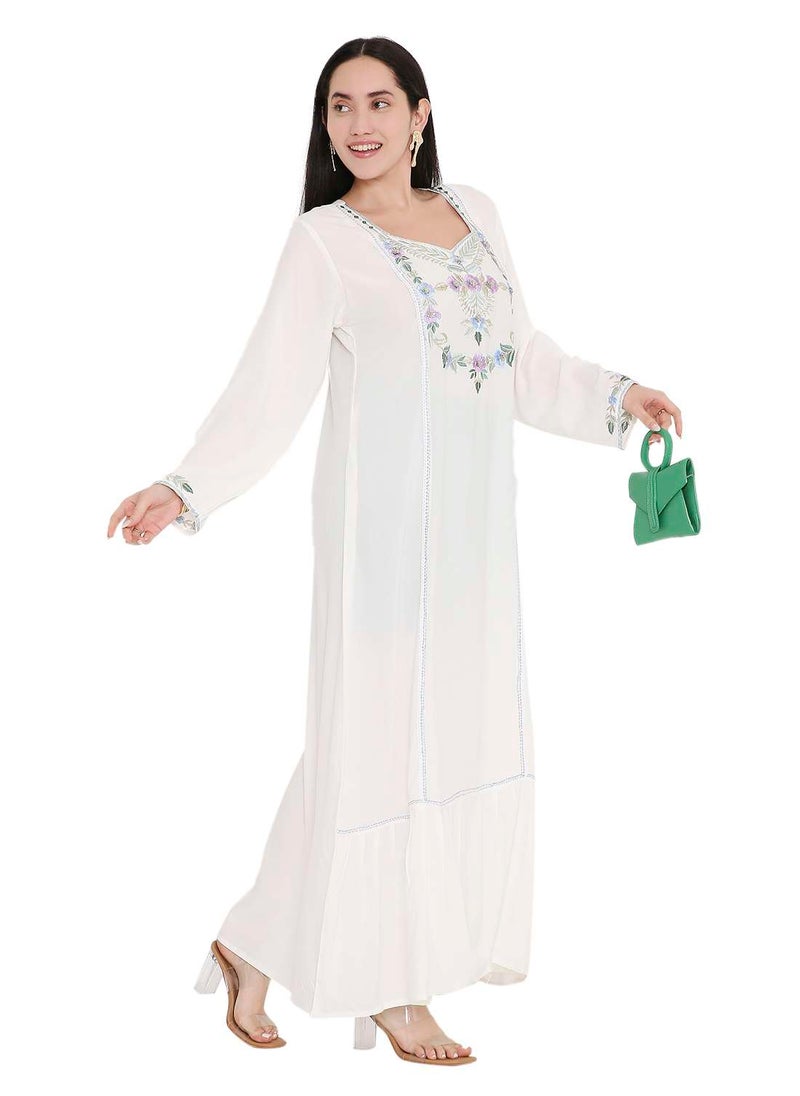 VIBRANT COLOUR UNIQUE THREAD EMBROIDERY MODEST ARABIC FARASHA KAFTAN JALABIYA DRESS