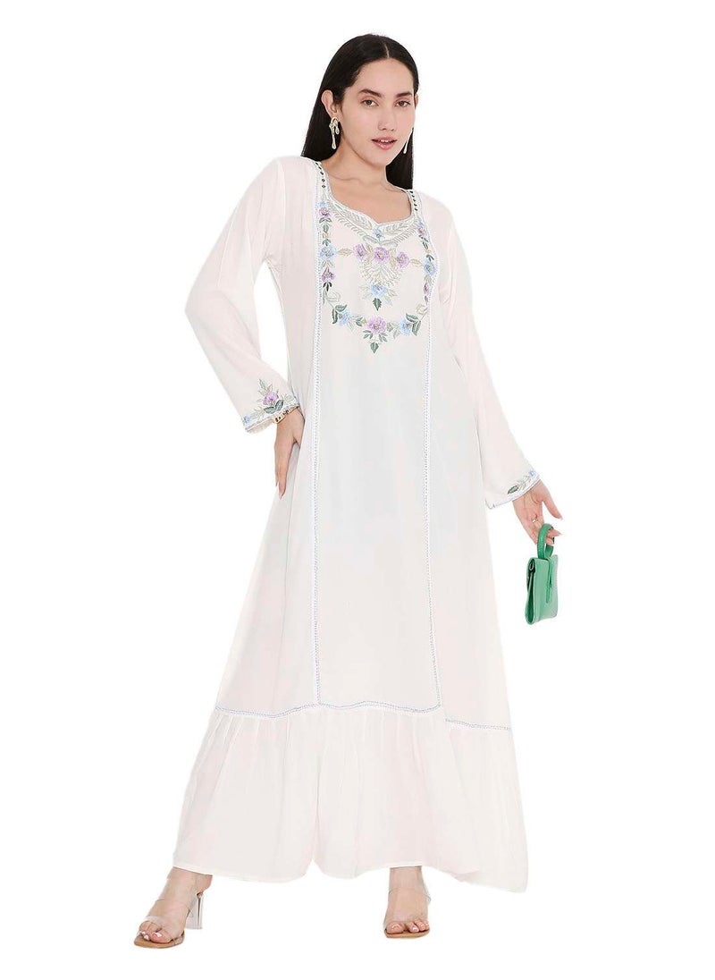 VIBRANT COLOUR UNIQUE THREAD EMBROIDERY MODEST ARABIC FARASHA KAFTAN JALABIYA DRESS