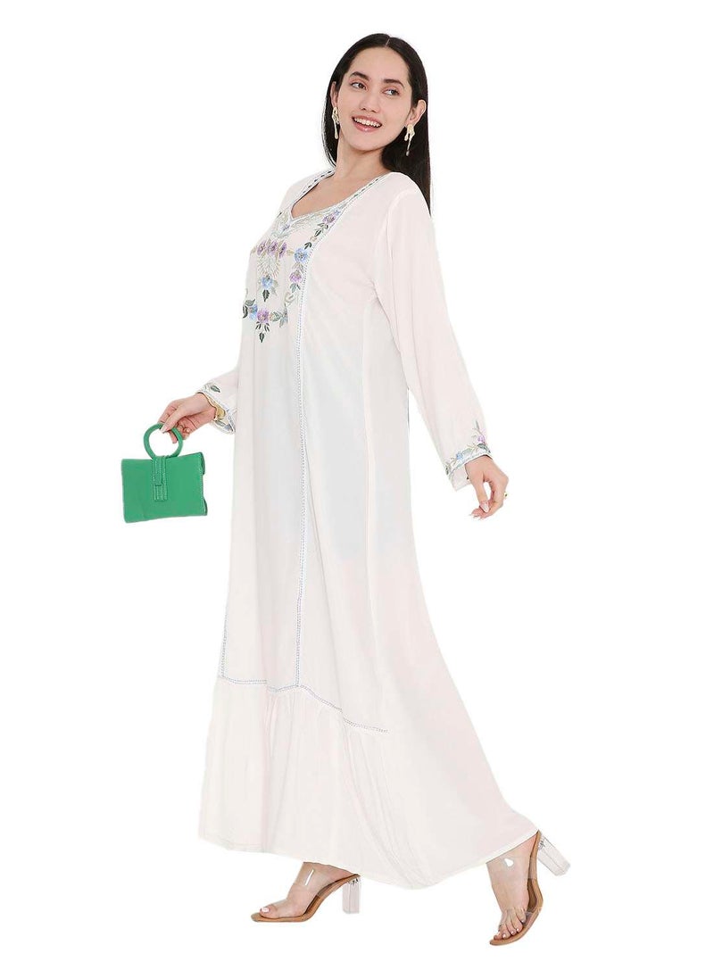 VIBRANT COLOUR UNIQUE THREAD EMBROIDERY MODEST ARABIC FARASHA KAFTAN JALABIYA DRESS