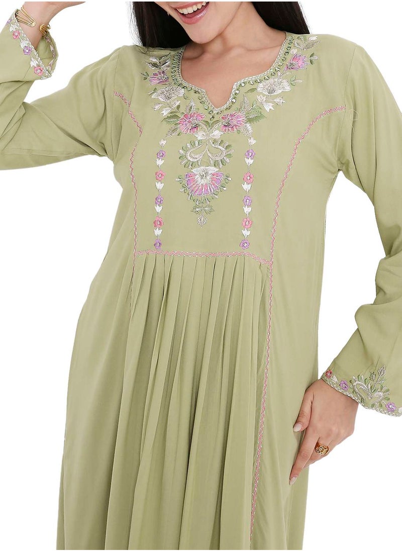 UNIQUE THREAD EMBROIDERY LONG VISCOSE MODEST WEAR ARABIC FARASHA KAFTAN JALABIYA DRESS