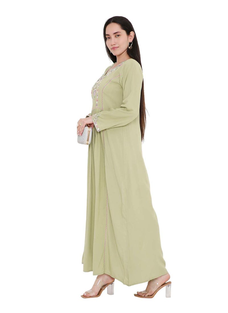 UNIQUE THREAD EMBROIDERY LONG VISCOSE MODEST WEAR ARABIC FARASHA KAFTAN JALABIYA DRESS