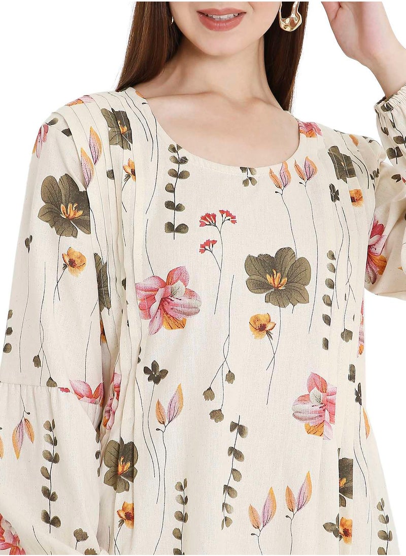 HIGH QUALITY SHORT PRINTED FARASHA ARABIC KAFTAN JALABIYA DRESS