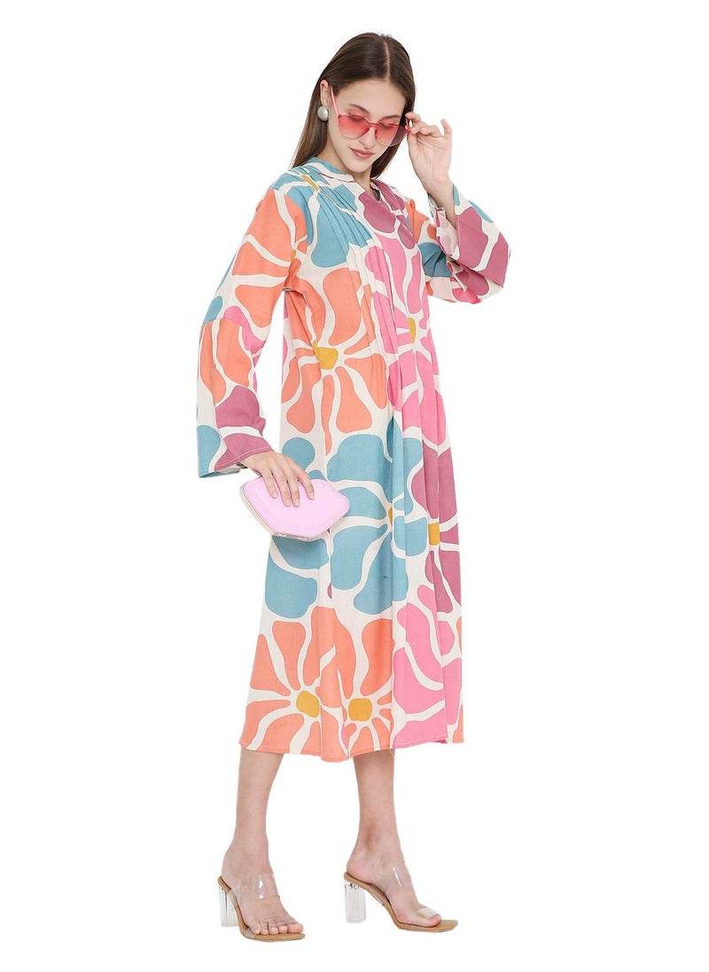 HIGH QUALITY SHORT PRINTED FARASHA ARABIC KAFTAN JALABIYA DRESS
