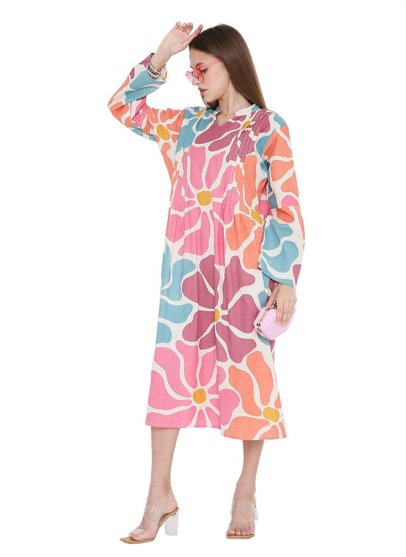 HIGH QUALITY SHORT PRINTED FARASHA ARABIC KAFTAN JALABIYA DRESS