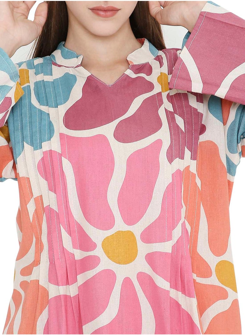 HIGH QUALITY SHORT PRINTED FARASHA ARABIC KAFTAN JALABIYA DRESS