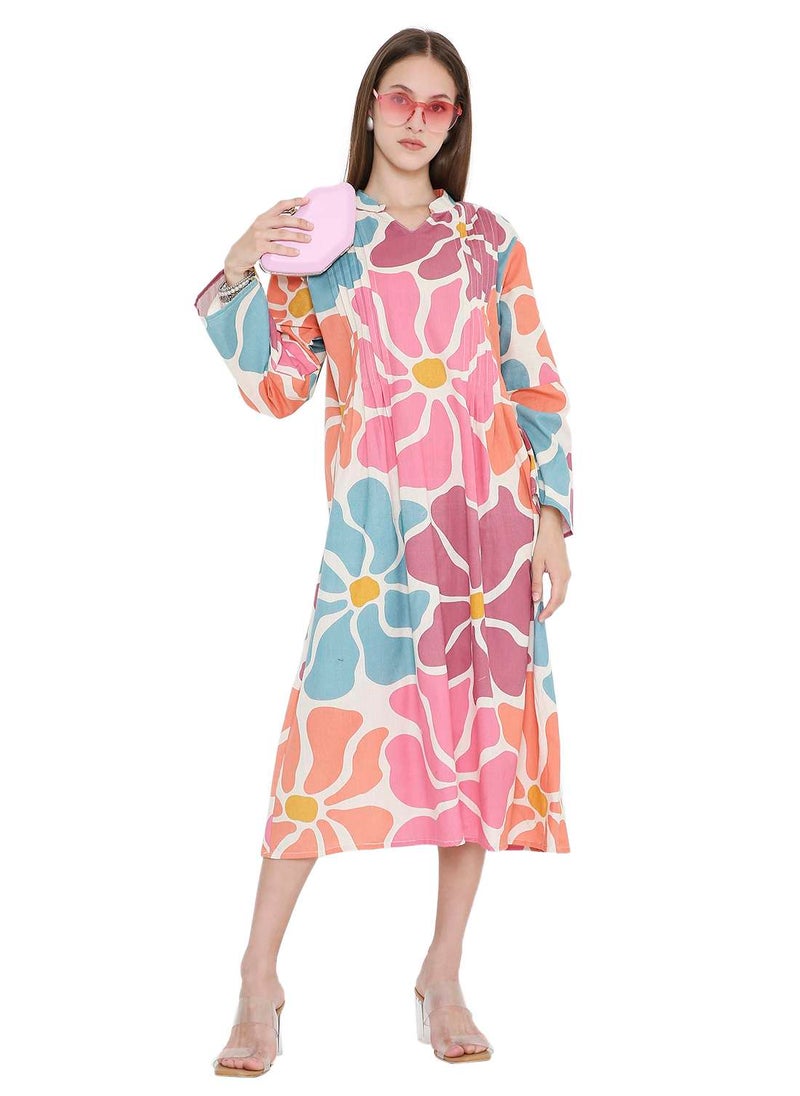 HIGH QUALITY SHORT PRINTED FARASHA ARABIC KAFTAN JALABIYA DRESS