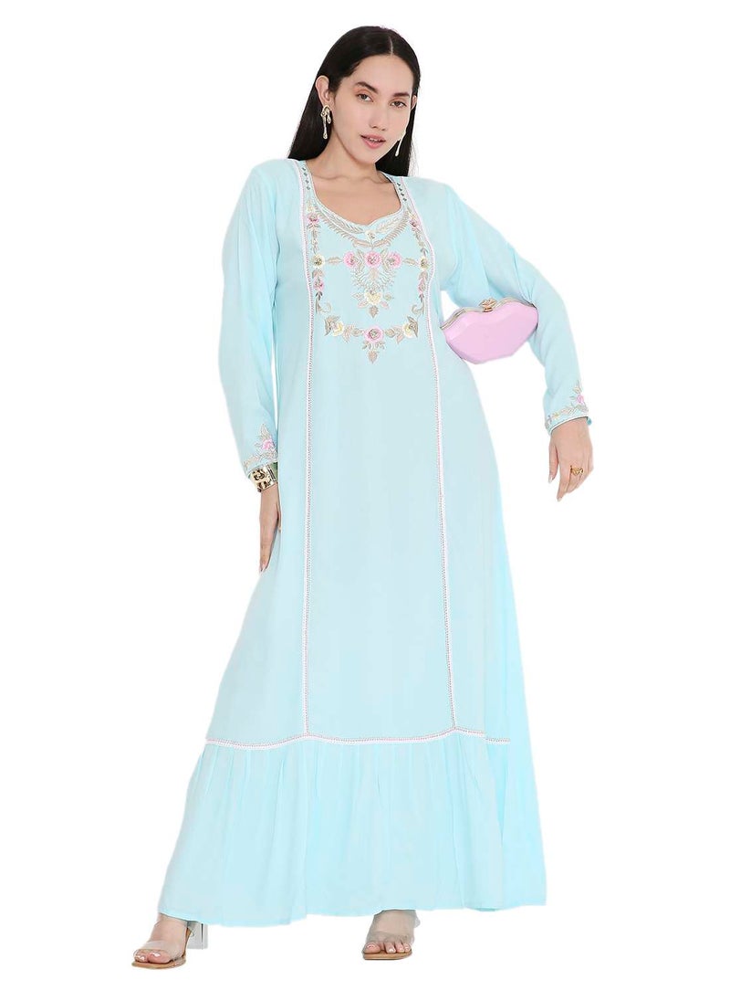 VIBRANT COLOUR UNIQUE THREAD EMBROIDERY MODEST ARABIC FARASHA KAFTAN JALABIYA DRESS