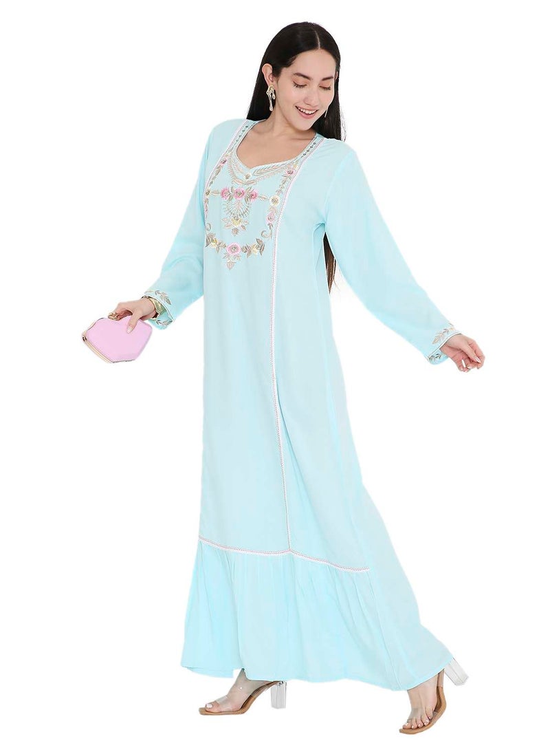 VIBRANT COLOUR UNIQUE THREAD EMBROIDERY MODEST ARABIC FARASHA KAFTAN JALABIYA DRESS