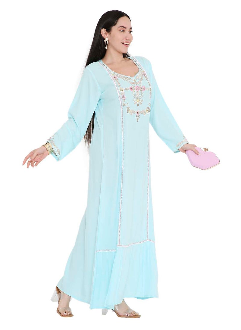 VIBRANT COLOUR UNIQUE THREAD EMBROIDERY MODEST ARABIC FARASHA KAFTAN JALABIYA DRESS