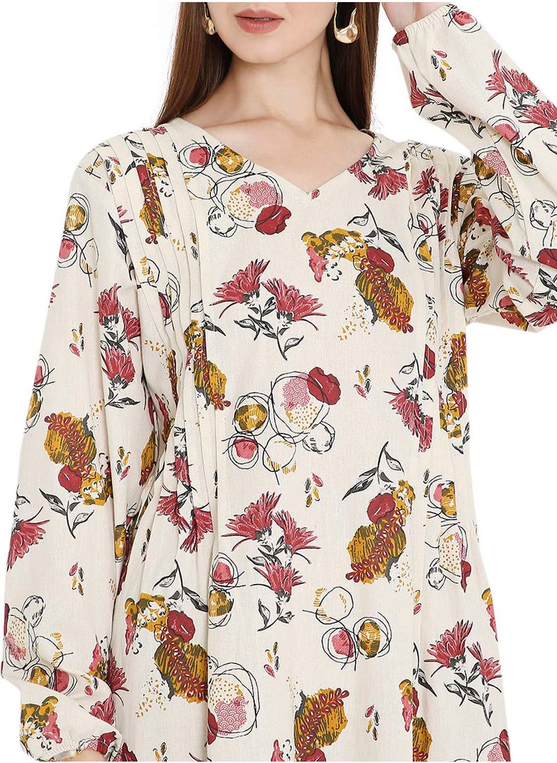 HIGH QUALITY SHORT PRINTED FARASHA ARABIC KAFTAN JALABIYA DRESS